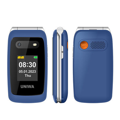 스피드 다이얼 플립 노인 휴대전화 1450mAh UNIWA V202T 블루 가벼운